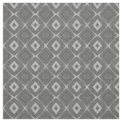 Chic Stylish Gray Faux Batik Linen Squares Pattern Fabric