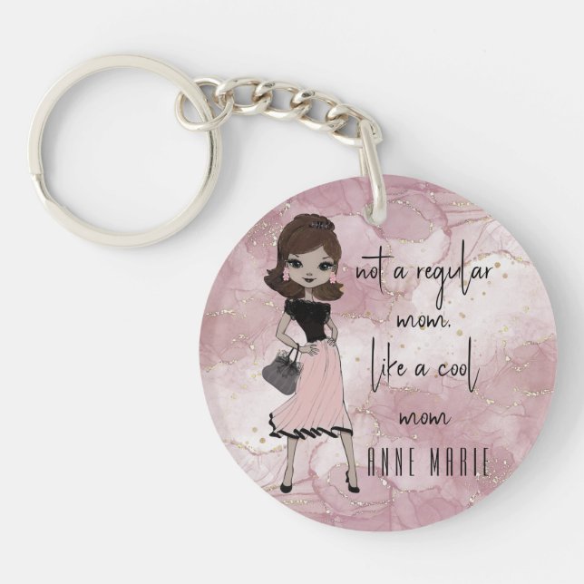 Chic Stylish Lady | Pink Marble Personalized Mom Keychain (Front)