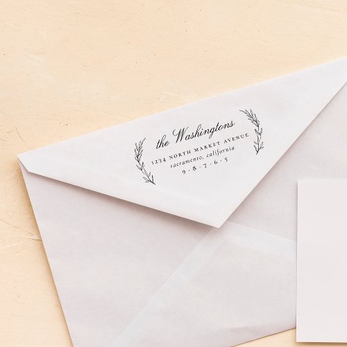Chic Stylish Leaves Script Family Return Address Self_inking Stamp