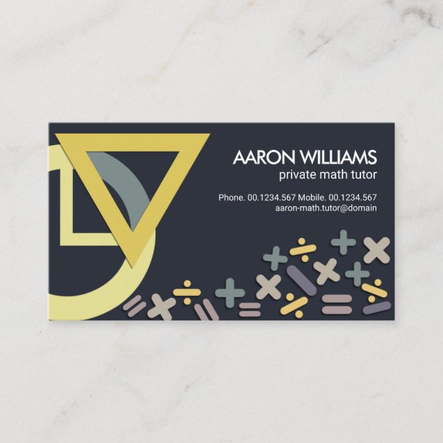 Chic Stylish Mathematics Symbols Motif Tutor Business Card (Front)