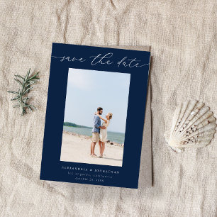 Chic Stylish Mod Photo Save the Date 3 - Navy Invitation