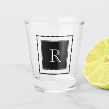 Chic &  Stylish_modern Black And White Monogram Shot Glass by GiftMePlease at Zazzle
