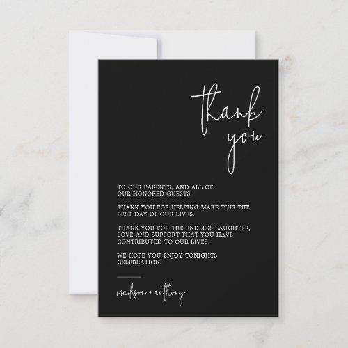 Chic Stylish Modern Black  White Wedding  Thank You Card