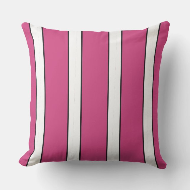 CHIC & STYLISH_MODERN HOT PINK & WHTIE STRIPES OUTDOOR PILLOW (Front)