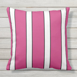 CHIC & STYLISH_MODERN HOT PINK & WHTIE STRIPES OUTDOOR PILLOW