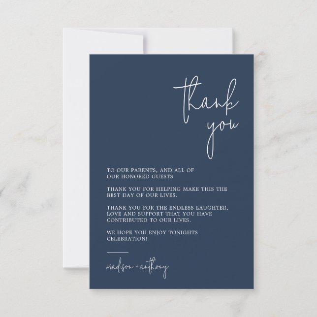 Chic Stylish Navy Blue Modern Photo Wedding  Thank You Card (Front)