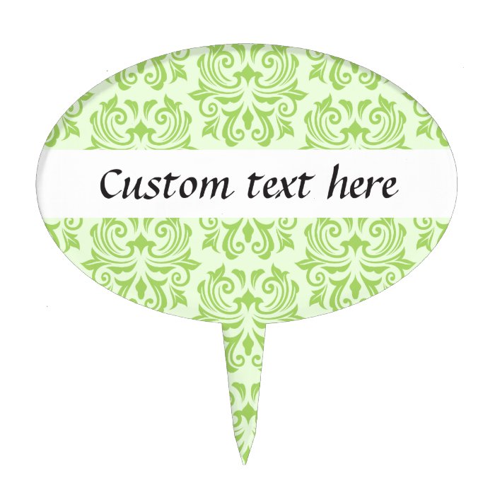 Chic stylish ornate lime green damask pattern cake topper