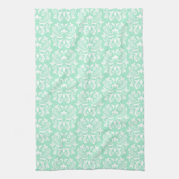 Chic stylish ornate mint green damask pattern hand towel Zazzle