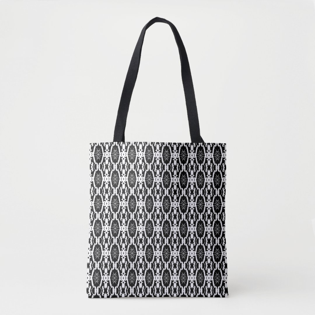 Chic stylish oval geometric shape in black & white tote bag | Zazzle