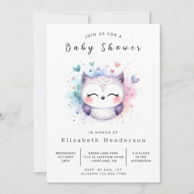 Chic Stylish Owl Baby Shower Invitation (Front)