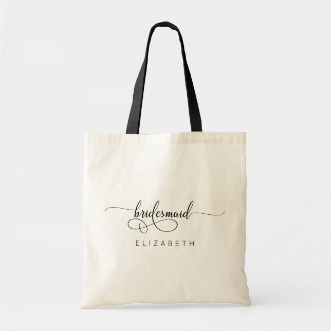 Chic Stylish Personalized Name Bridesmaid Tote Bag (Front)