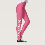 Chic Stylish Pink Workout Yoga Sports Custom Name Leggings<br><div class="desc">Custom, personalized, beautiful, elegant white on dark pink typography script, cool, chic, stylish, modern, trendy, breathable, hand sewn, womens full length fashion travel party workout sports yoga gym running leggings pants, that stretches to fit your body, hugs in all the right places, bounces back after washing, and doesn't lose their...</div>