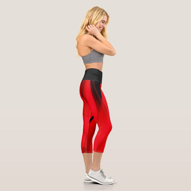 Chic Stylish Red Black Art Deco Yoga Exercise Capri Leggings (Right)