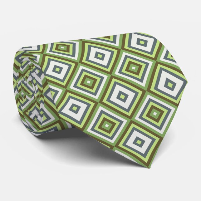 Chic Stylish Retro Midcentury Mosaic Art Pattern Neck Tie (Rolled)