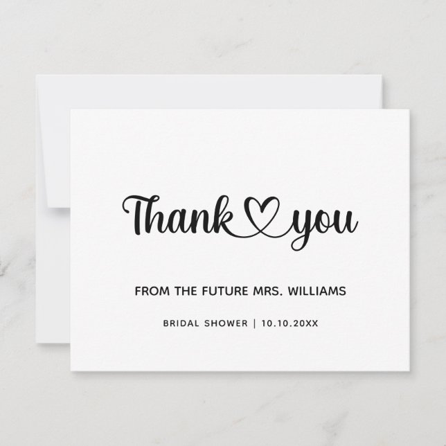 Chic Stylish Trendy Heart Bridal Shower Future Mrs Thank You Card (Front)