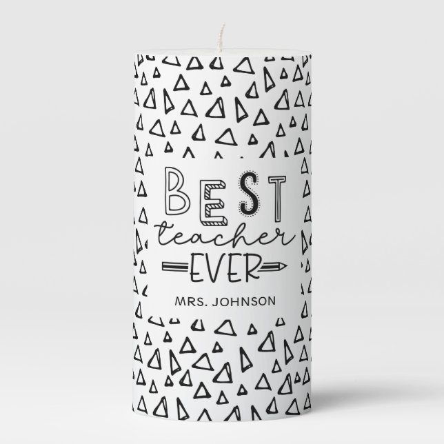 Chic Stylish Triangle Pattern Teacher Appreciation Pillar Candle (Front)