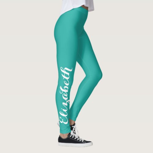 Chic Stylish Turquoise Custom Name Workout Sports Leggings