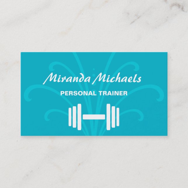 Chic Stylish Turquoise Personal Fitness Trainer Business Card (Front)