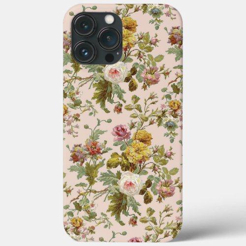 Chic Stylish Vintage Pink Rose Flower Pattern iPhone 13 Pro Max Case