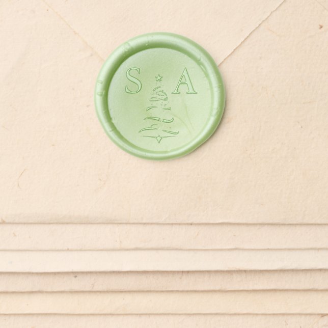 Chic Stylized Christmas Tree Monograms Wedding Wax Seal Sticker (Front)