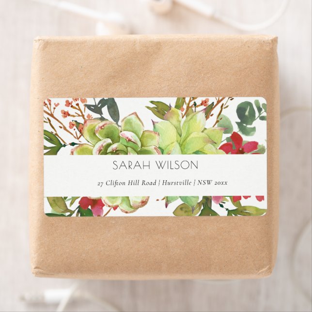 Chic Succulent Desert Cactus Red Floral Address Label (Insitu)