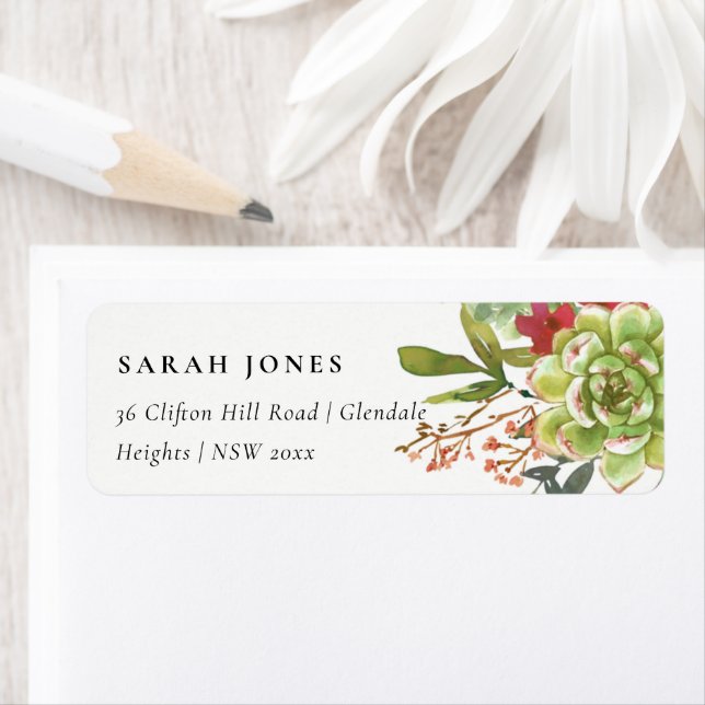 Chic Succulent Desert Cactus Red Floral Address Label (Insitu)