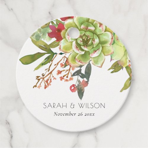 Chic Succulent Desert Cactus Red Floral Wedding Favor Tags