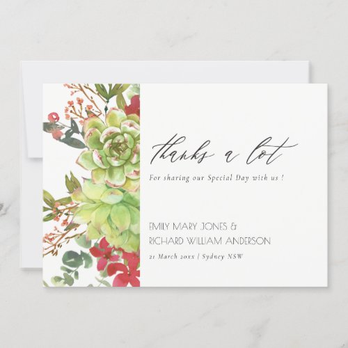 Chic Succulent Desert Cactus Red Floral Wedding Thank You Card