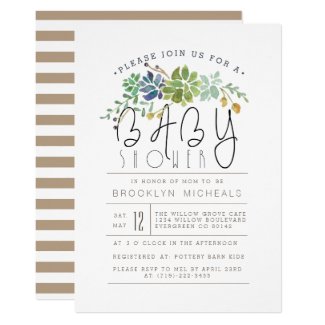Chic Succulent Garden | Watercolor Baby Shower Card