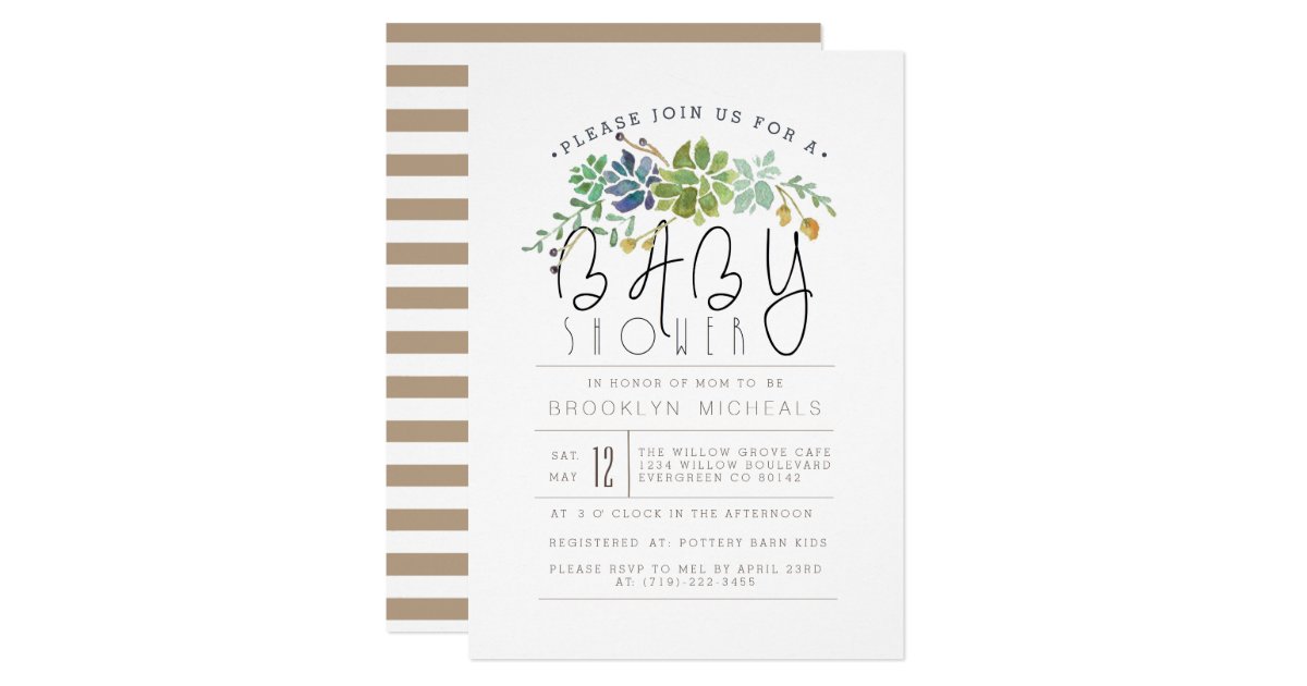 Chic Succulent Garden Watercolor Baby Shower Invitation Zazzle