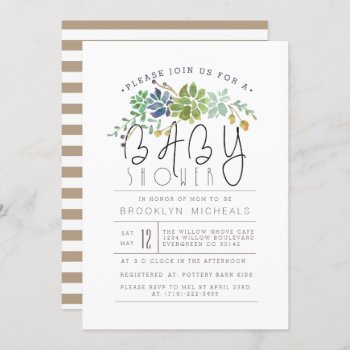 Chic Succulent Garden | Watercolor Baby Shower Invitation by RedefinedDesigns at Zazzle