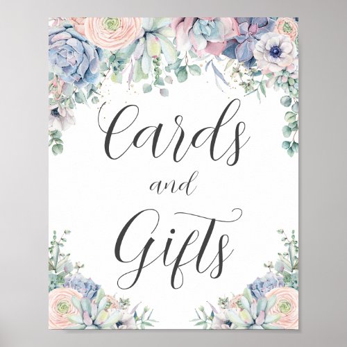 Chic  Succulents Blush Floral Wedding Cards Gifts  Poster