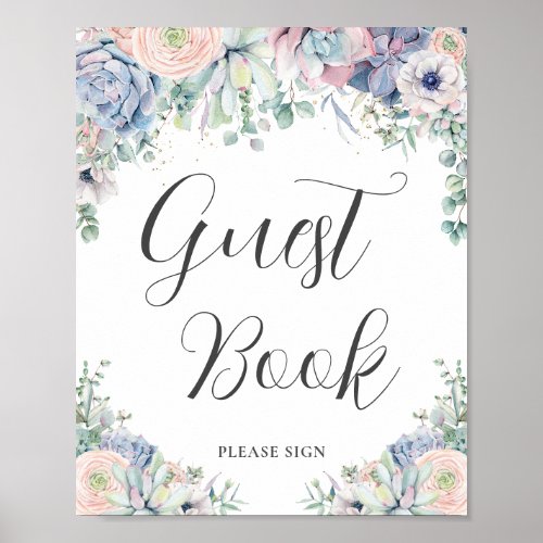 Chic  Succulents Blush Floral Wedding Guest Book