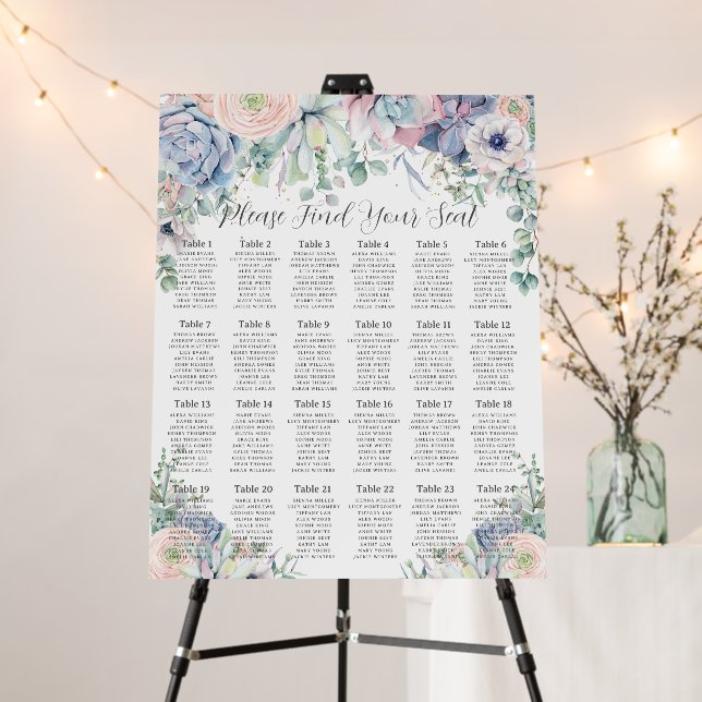 Chic Succulents Blush Floral Wedding Seating Chart Foam Board (In Situ (Stand))