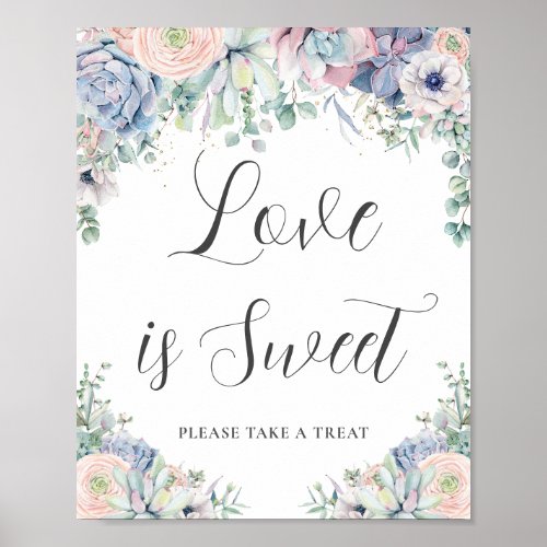 Chic  Succulents Blush Floral Wedding Sweet Treat Poster