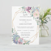 Chic Succulents Floral Greenery Geometric Wedding  Invitation (Standing Front)