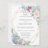 Chic Succulents Floral Greenery Geometric Wedding  Invitation (Front)