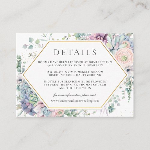 Chic Succulents Floral Greenery Wedding Details  Enclosure Card