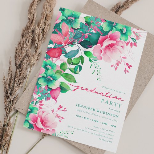 Chic Summer Garden Floral Graduation Party Invitation