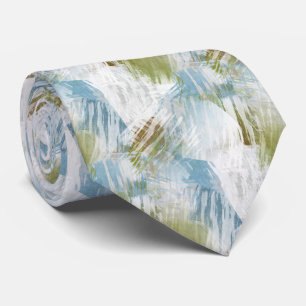 Chic Summer Lime Green Gray Blue Brushstrokes Art Neck Tie