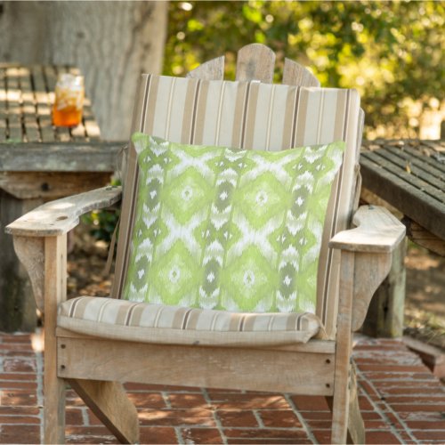 Chic Summer Lime Olive Green White Ikat Tribal Art Outdoor Pillow