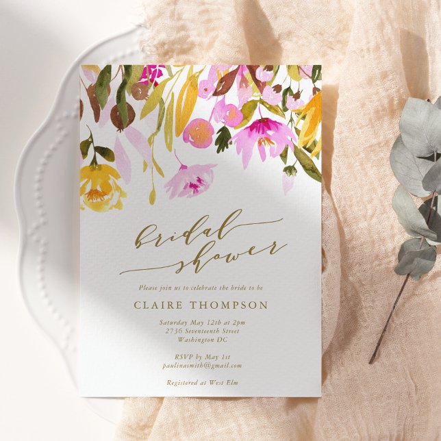 Chic Summer Pink Floral Watercolor Bridal Shower Invitation (Creator Uploaded)