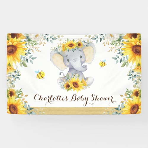 Chic Summer Sunflower Elephant  Bees Baby Shower Banner