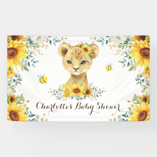 Chic Summer Sunflower Lion Cub  Bees Baby Shower Banner