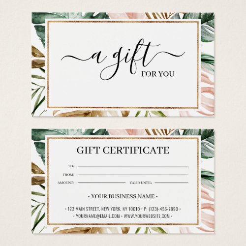 Chic Summer Tropical Leaves Gift Certificate Card