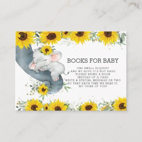 Chic Sunflower Baby Elephant Bring a Book Instead Enclosure Card