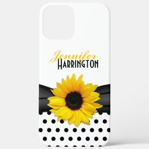 Chic Sunflower Black White Polka Dot iPhone 12 Pro Max Case