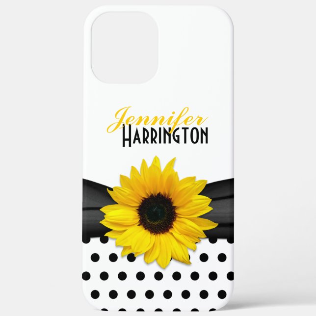 Chic Sunflower Black White Polka Dot Case-Mate iPhone Case (Back)