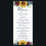 Chic Sunflower Burgundy Navy Blue Floral Wedding Menu<br><div class="desc">Chic Sunflower Burgundy Navy Blue Floral Wedding Menu</div>
