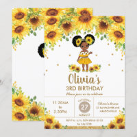 Chic Sunflower Cute African American Girl Birthday